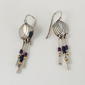 Banner Silver Niobiun Beads Earrings